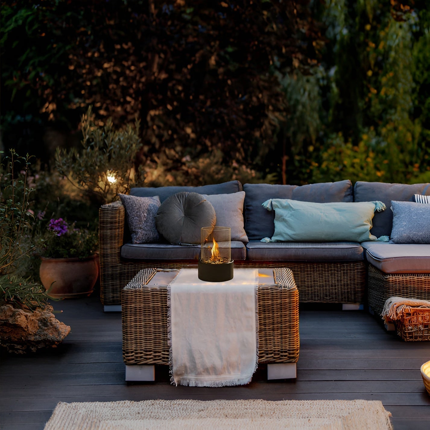 Cheminée de table avec cylindre en verre – Feu de table bioéthanol pour intérieur et extérieur