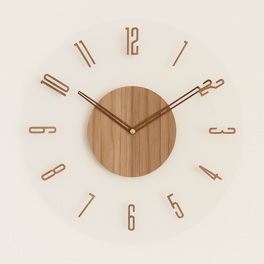 Horloge murale silencieuse en bois et acrylique – cadran rond moderne 35 cm