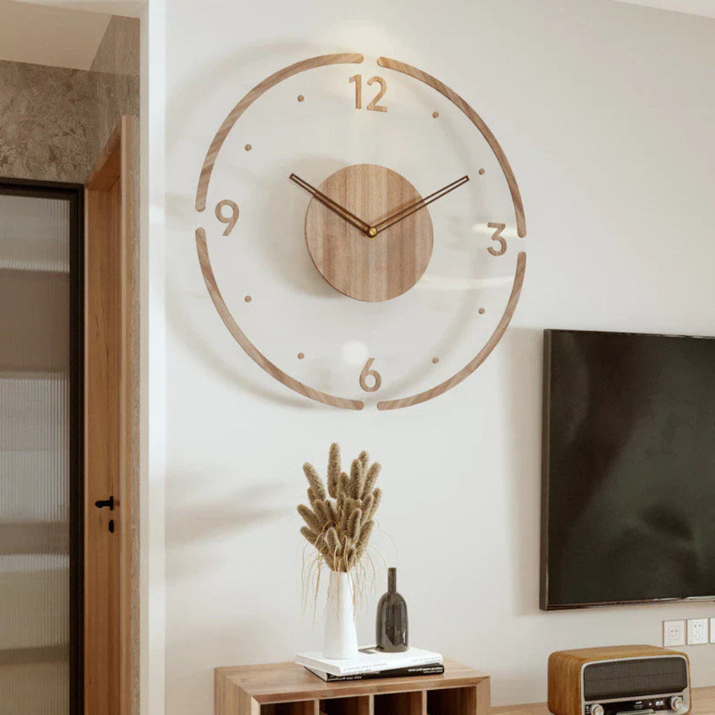 Horloge murale silencieuse en bois et acrylique – cadran rond moderne 35 cm