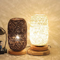 Lampe de table en bois avec corde, faite main, lumière LED blanc chaud