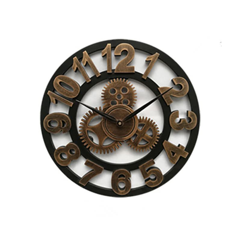 Horloge murale industrielle rétro avec design à engrenages en bois MDF