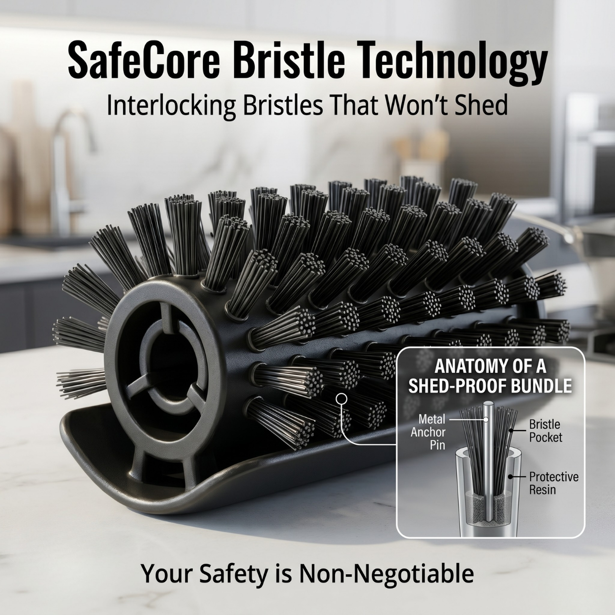 Brosse de nettoyage motorisée pour grille de barbecue sans poils métalliques
