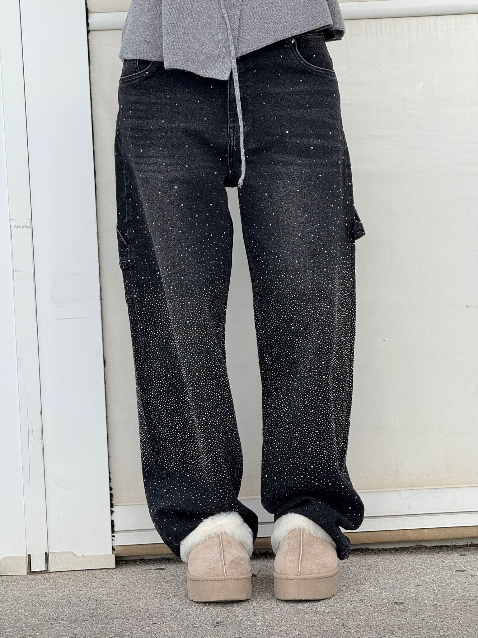 Jean Wide Leg Scintillant en Denim Premium – Coupe Ample Élégante