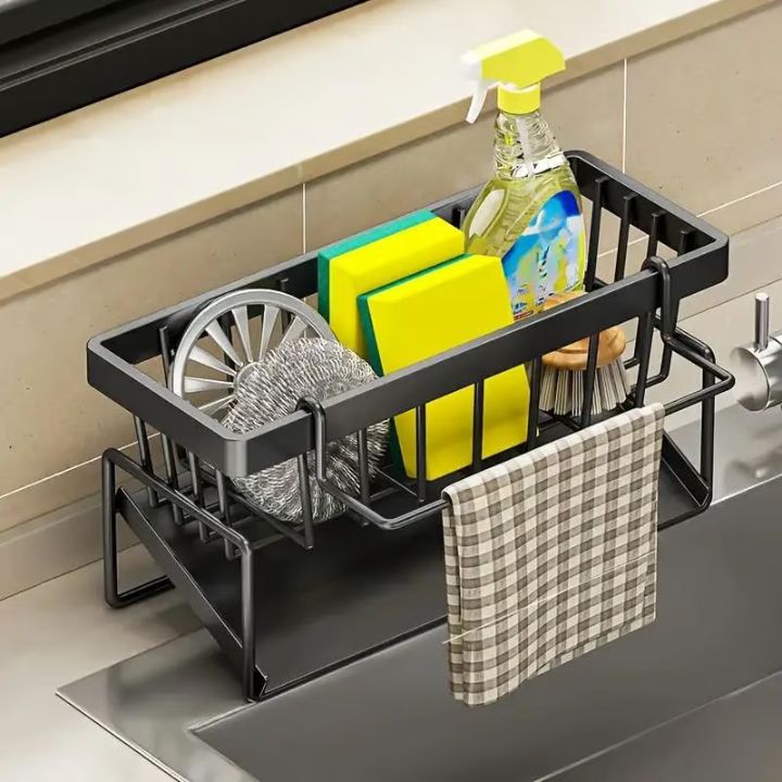 Égouttoir d'évier en inox avec porte-serviette et bac récupérateur