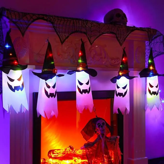 GhostLantern™ – Guirlande lumineuse avec chapeaux de fantômes, set de 5 pièces pour une ambiance effrayante [50 % de réduction]