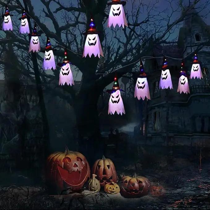GhostLantern™ – Guirlande lumineuse avec chapeaux de fantômes, set de 5 pièces pour une ambiance effrayante [50 % de réduction]