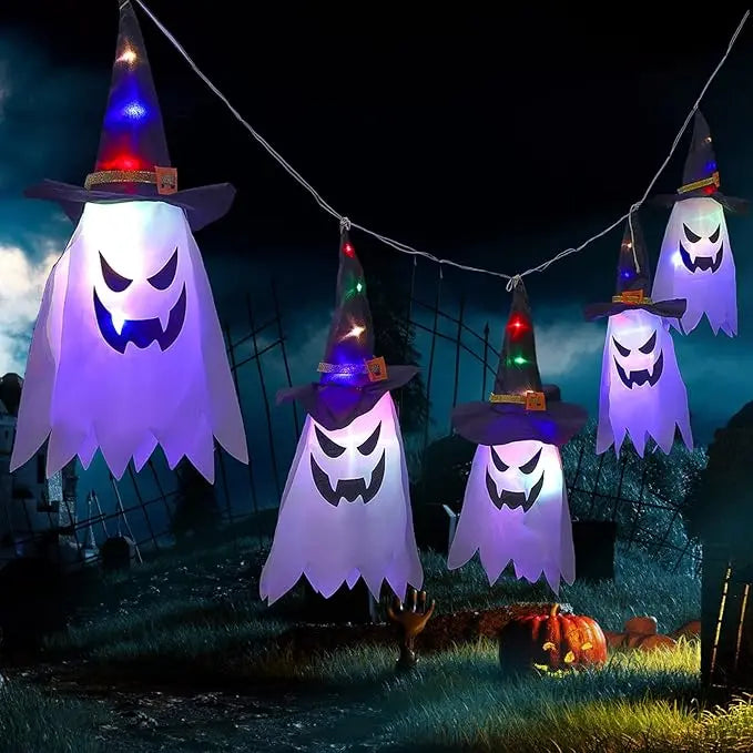 GhostLantern™ – Guirlande lumineuse avec chapeaux de fantômes, set de 5 pièces pour une ambiance effrayante [50 % de réduction]