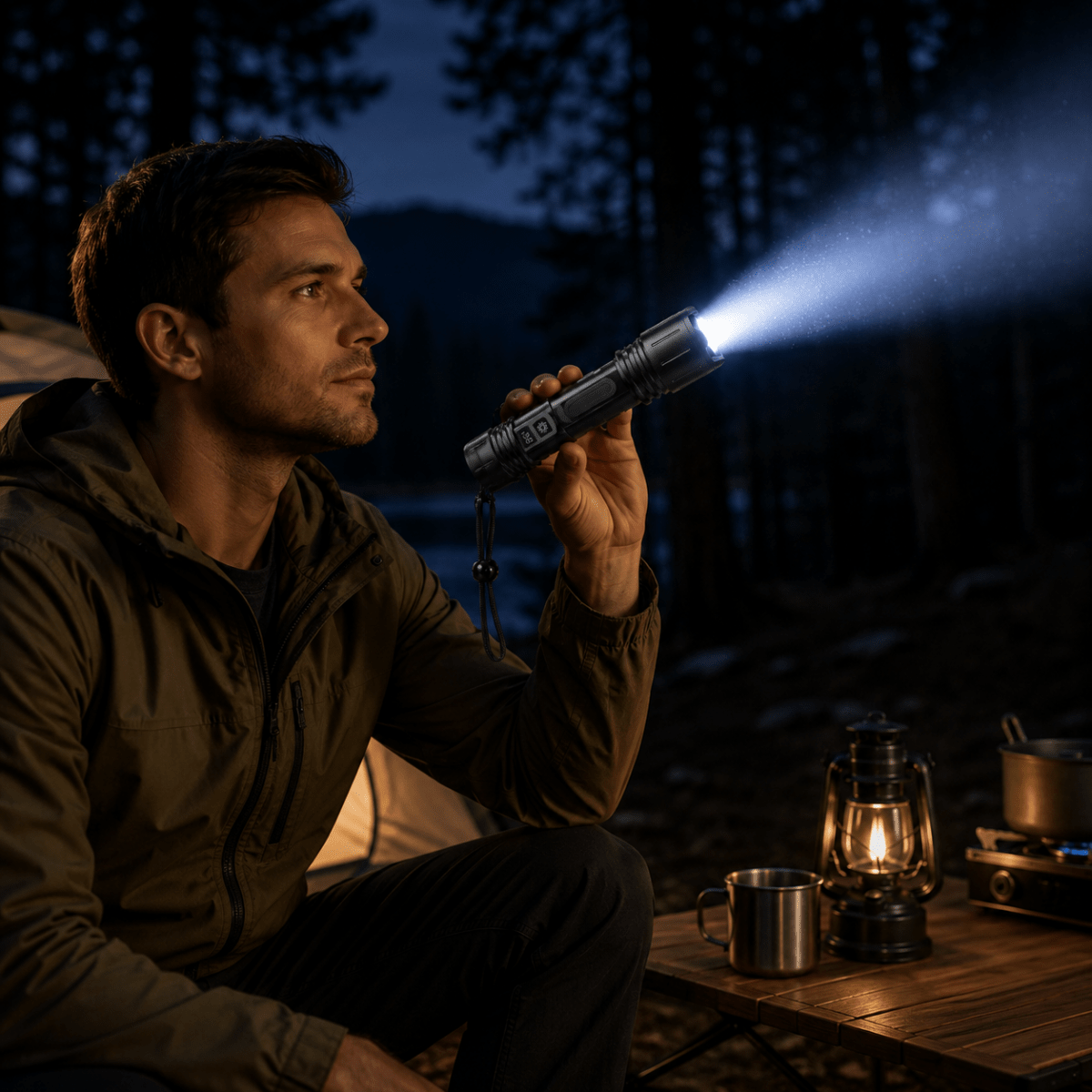 Lampe de poche avec affichage numérique pour le camping et les activités en plein air