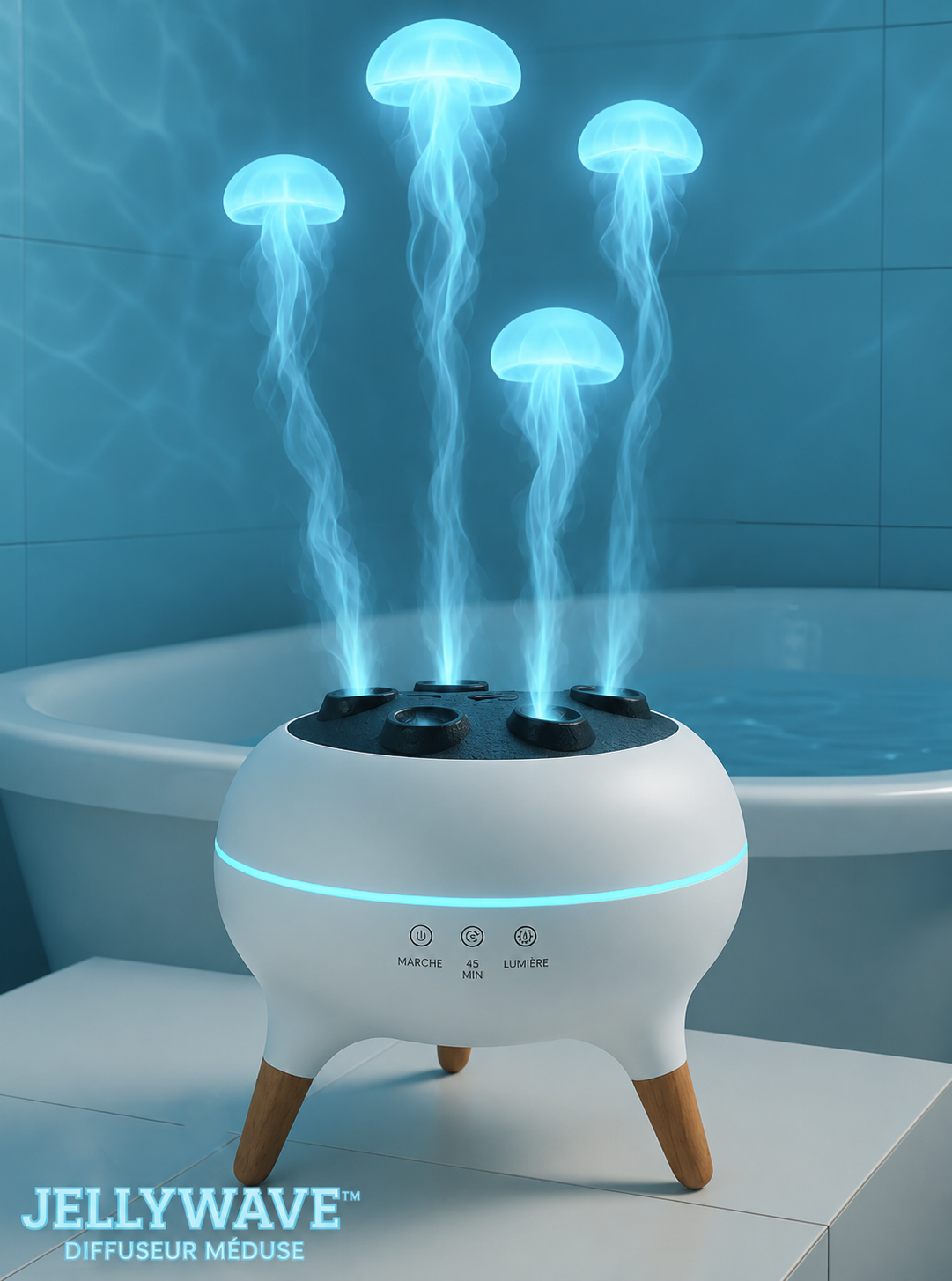 Diffuseur Aromatique Ultrasonique avec Effet Brume Méduse et Lumière d'Ambiance