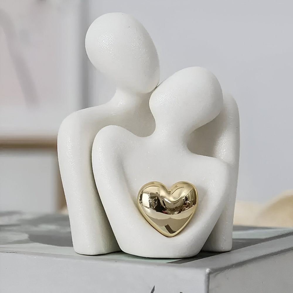 Figurine de couple minimaliste en céramique – Décoration symbolisant la proximité et l'harmonie