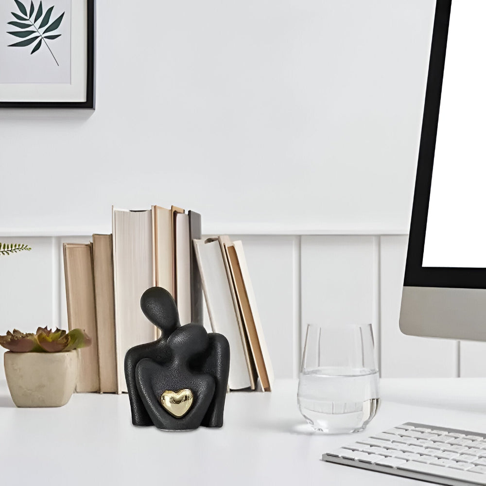 Figurine de couple minimaliste en céramique – Décoration symbolisant la proximité et l'harmonie