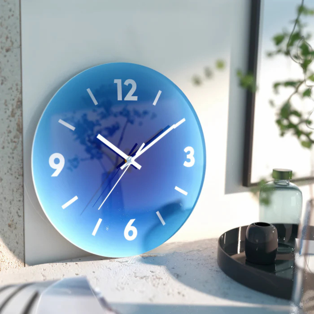 Horloge murale en verre avec cadran en acrylique – moderne et silencieuse