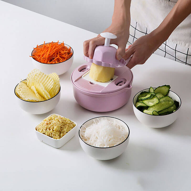 Coupe-légumes Multifonction 12-en-1 avec Récipient Intégré
