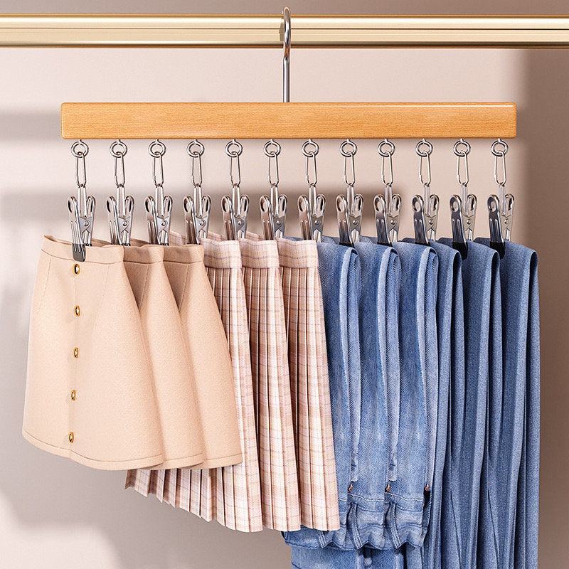 Cintre en bois avec 12 pinces – gain de place pour les chaussettes