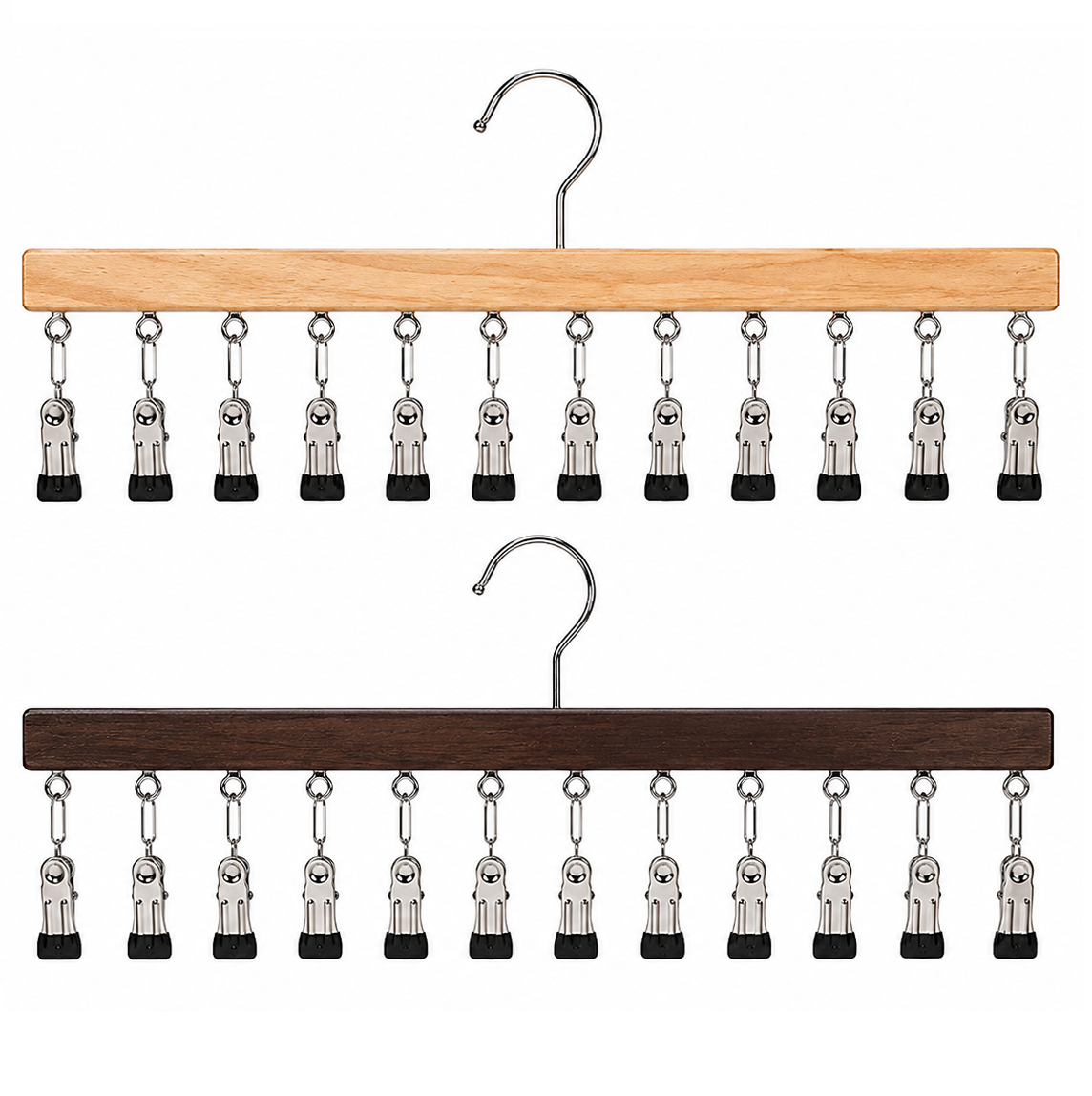 Cintre en bois avec 12 pinces – gain de place pour les chaussettes