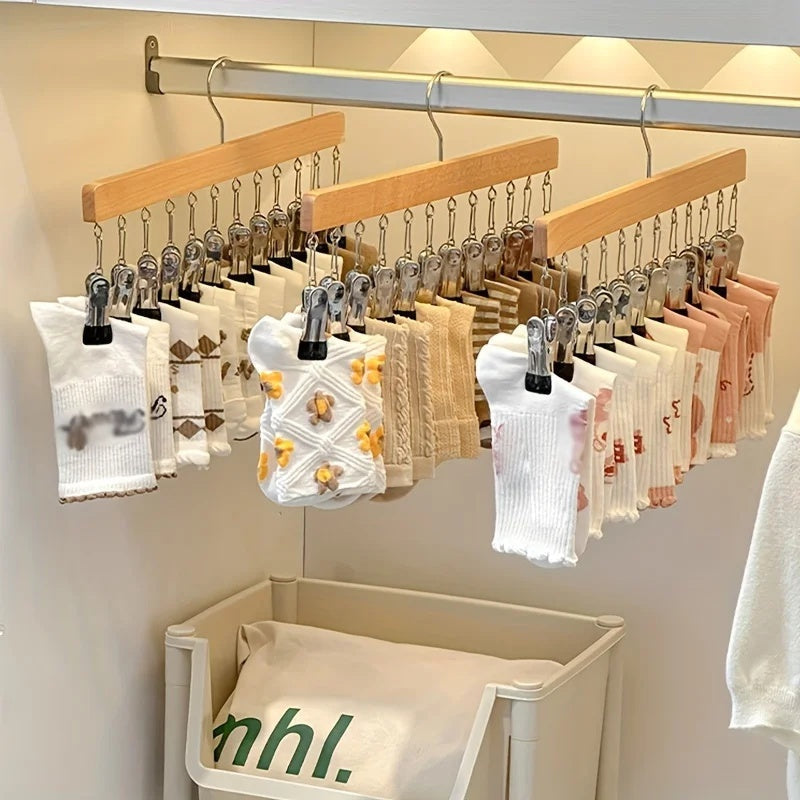 Cintre en bois avec 12 pinces – gain de place pour les chaussettes