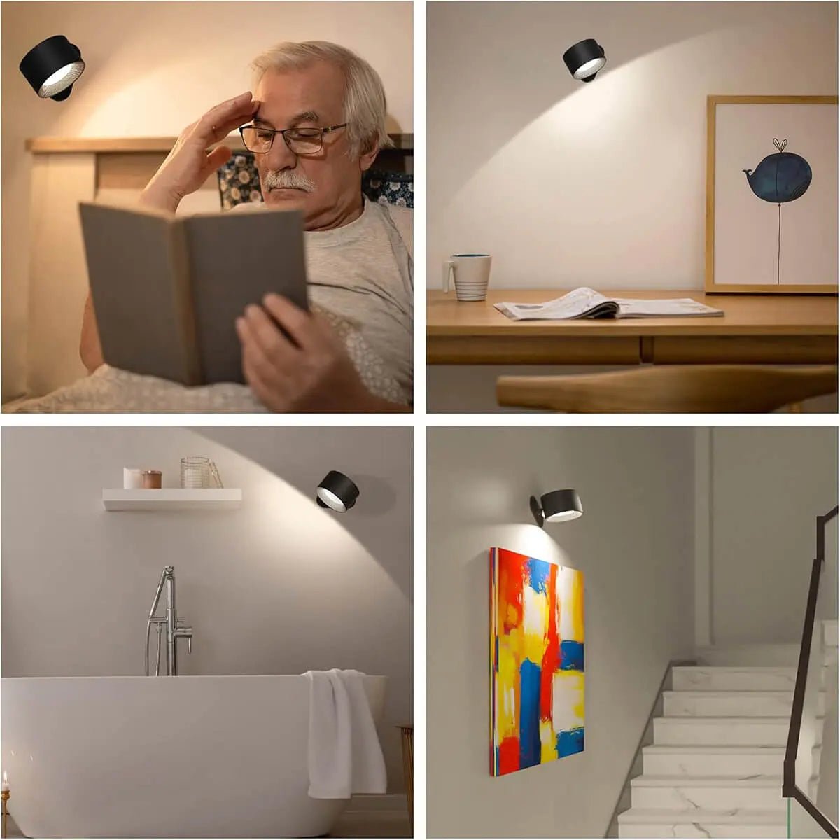 Applique murale LED sans fil à tête pivotante avec USB-C
