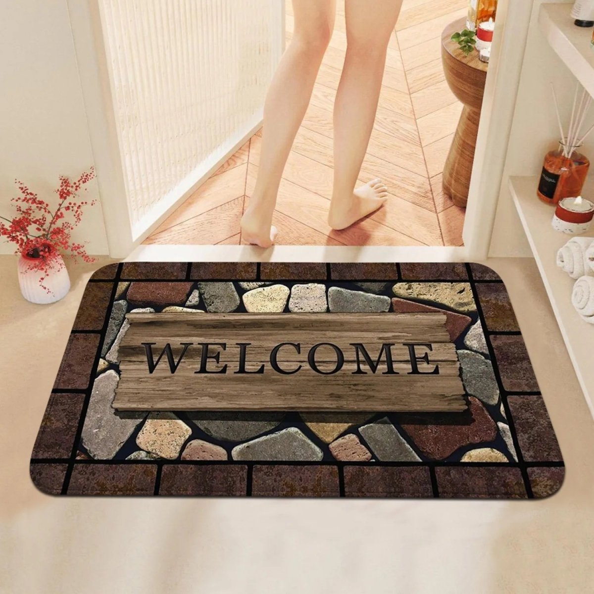 Tapis de sol à motif floral – antidérapant pour intérieur et extérieur
