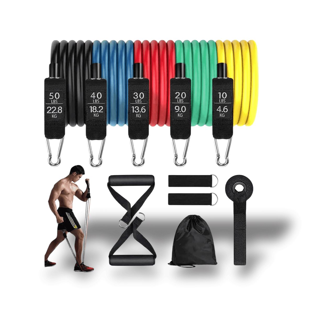 Kit de bandes de résistance élastiques avec 5 niveaux – entraînement complet à