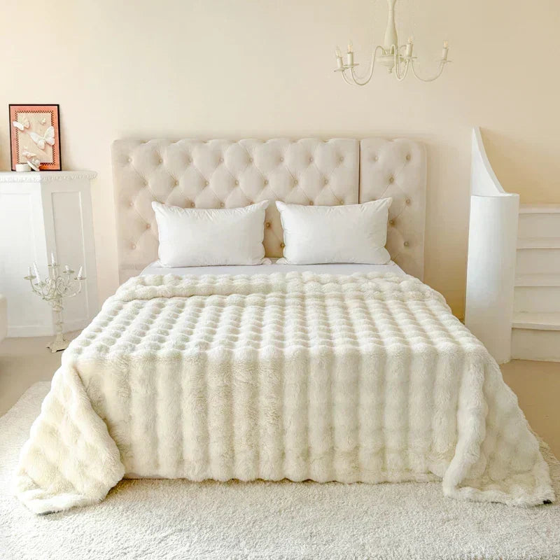 Plaid double épaisseur en fausse fourrure peluche – doux, chaud et lavable en machine