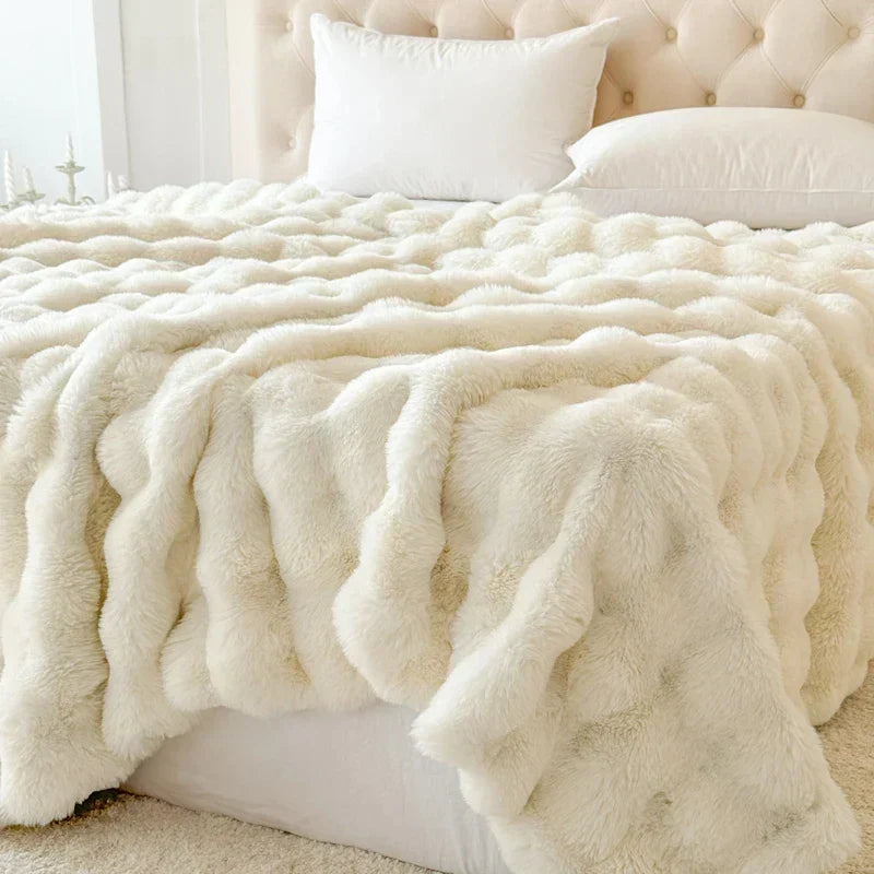 Plaid double épaisseur en fausse fourrure peluche – doux, chaud et lavable en machine
