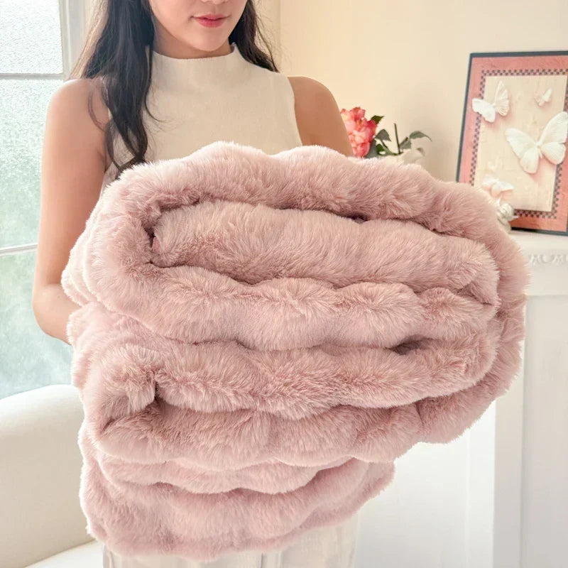 Plaid double épaisseur en fausse fourrure peluche – doux, chaud et lavable en machine