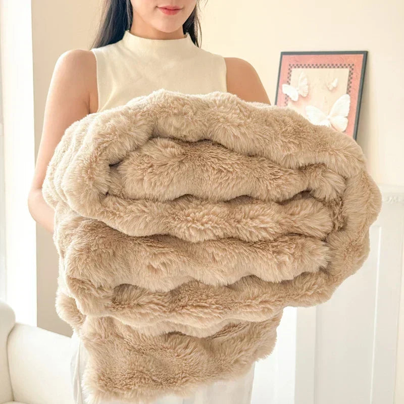 Plaid double épaisseur en fausse fourrure peluche – doux, chaud et lavable en machine