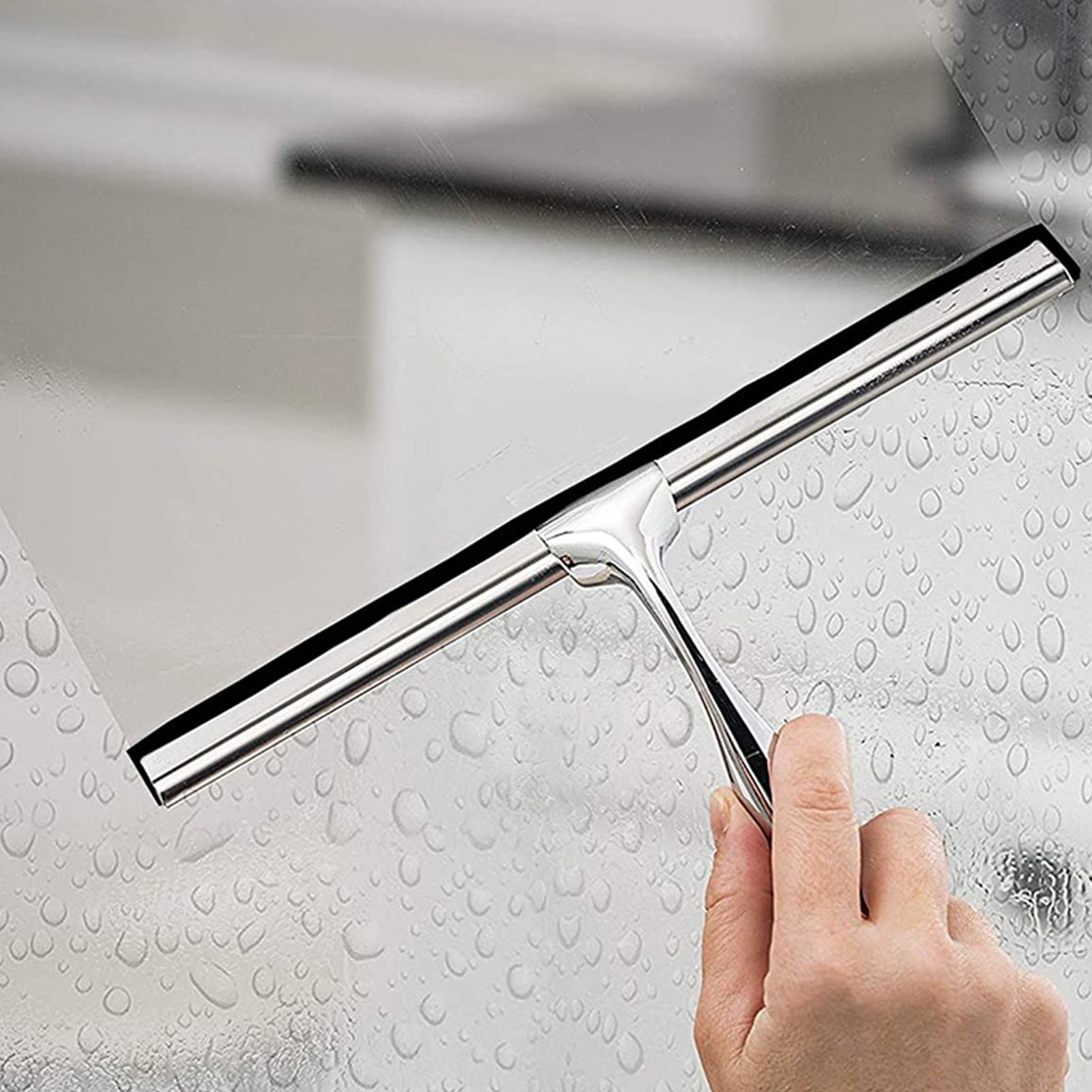 Raclette de douche en acier inoxydable sans traces avec ventouse