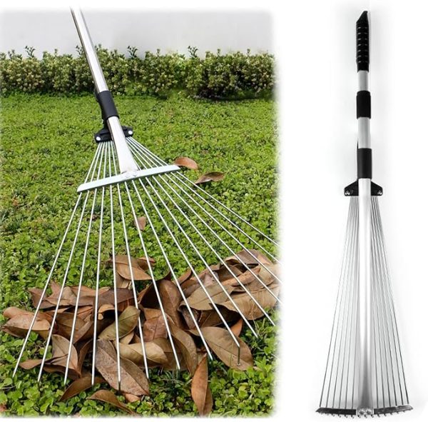 Râteau de Jardin Télescopique Extensible à Tête Réglable