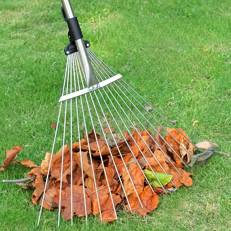 Râteau de Jardin Télescopique Extensible à Tête Réglable
