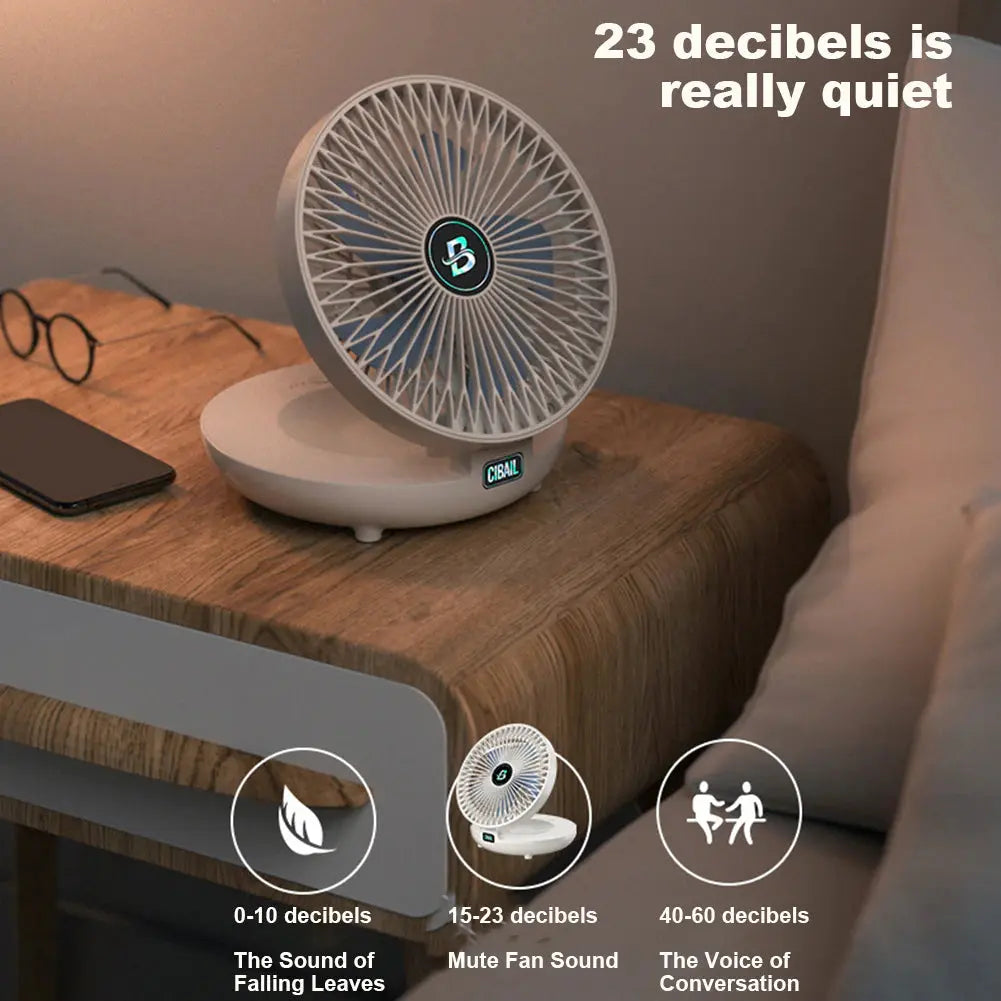 Ventilateur Pliable 2-en-1 Rechargeable – Table et Mural, 3 Vitesses