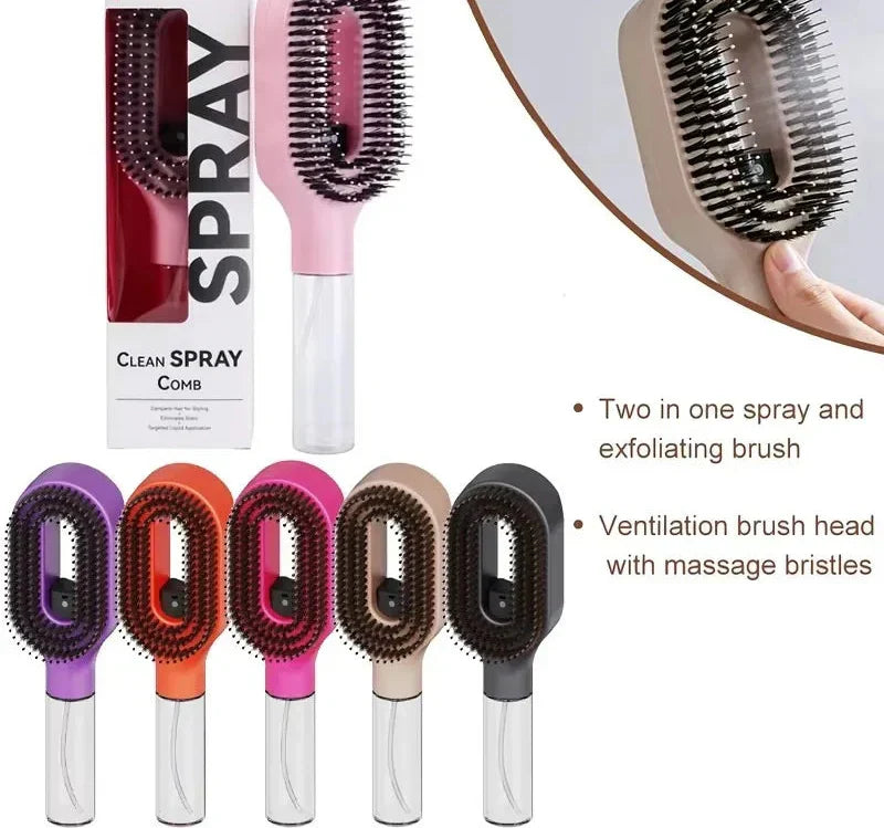 Brosse à cheveux 2-en-1 avec vaporisateur brume intégrée pour démêlage doux