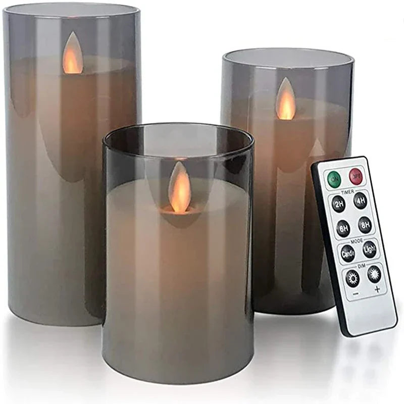 Ensemble de bougies LED avec cylindre en verre – Effet vacillant avec télécommande