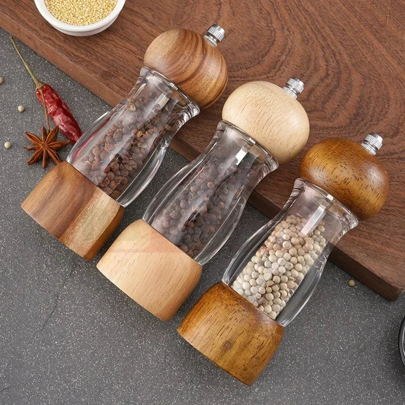Set de moulins à sel et à poivre en bois et verre pour la cuisine