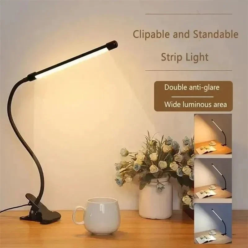 Lampe pince à col de cygne – dimmable, 3 couleurs de lumière, USB