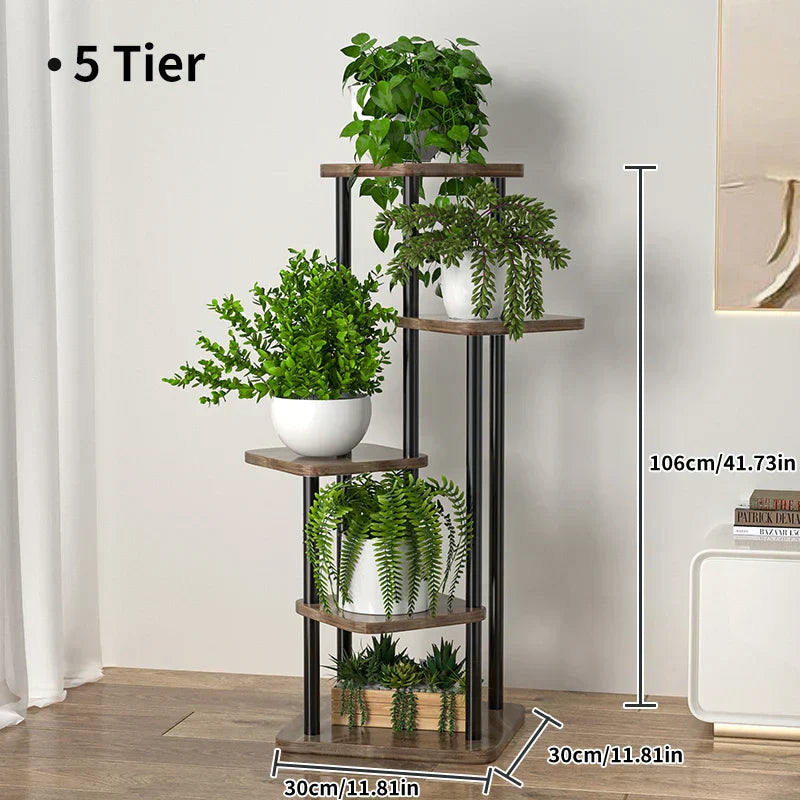 Étagère à plantes 5 niveaux en métal et bois – Design moderne gain de place