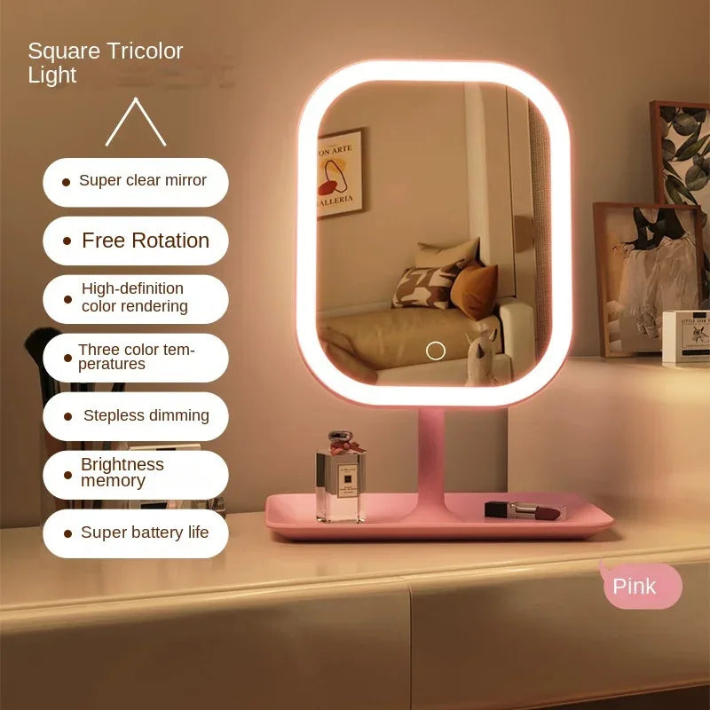 Miroir de maquillage LED avec 3 couleurs de lumière et commande tactile