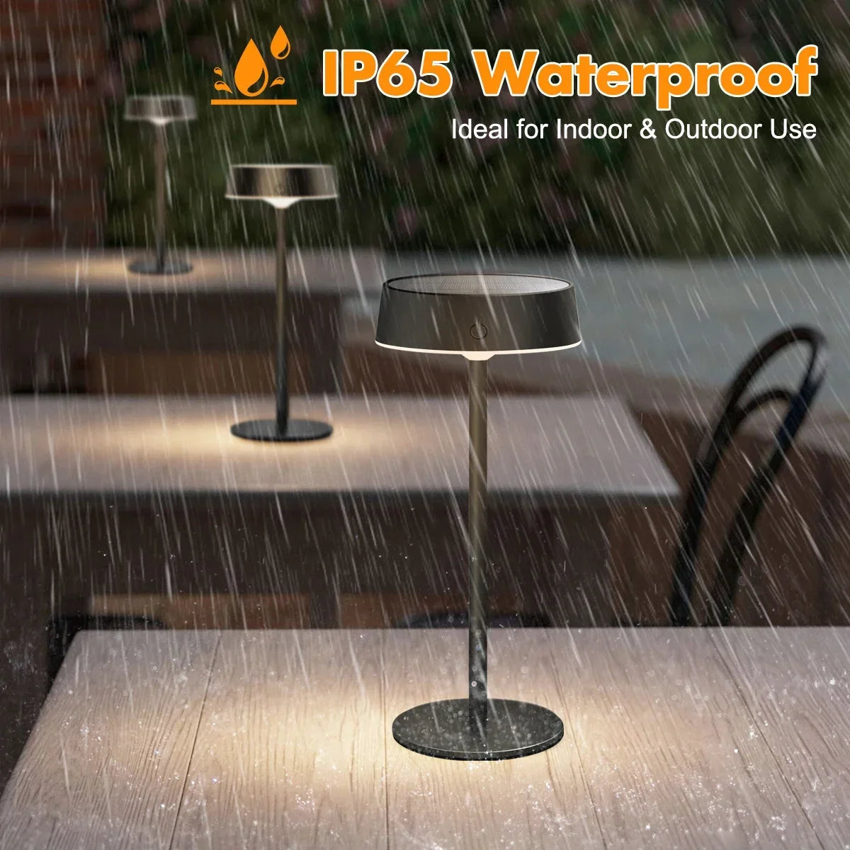 Lampe de table LED sans fil solaire – dimmable, 3 couleurs de lumière, IP65