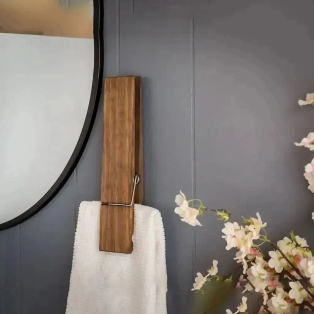 Porte-serviettes en bois – Clip élégant pour salle de bain