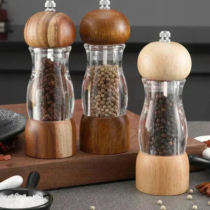 Set de moulins à sel et à poivre en bois et verre pour la cuisine