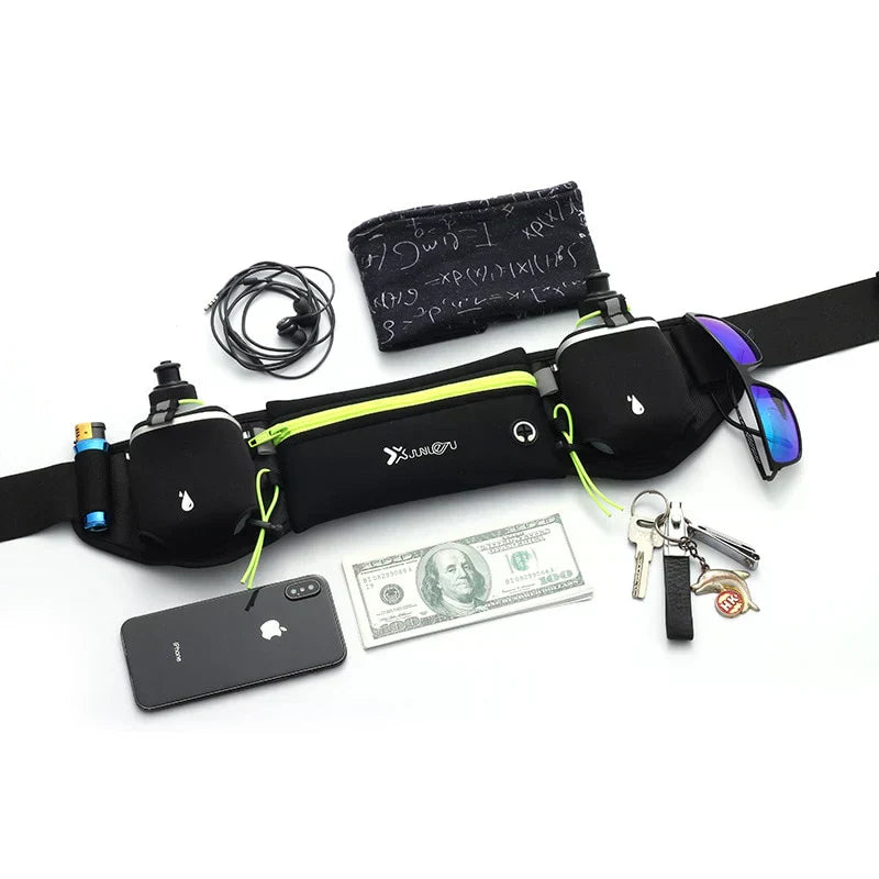 Ceinture de Course avec 2 Porte-Bouteilles et Compartiment de Rangement
