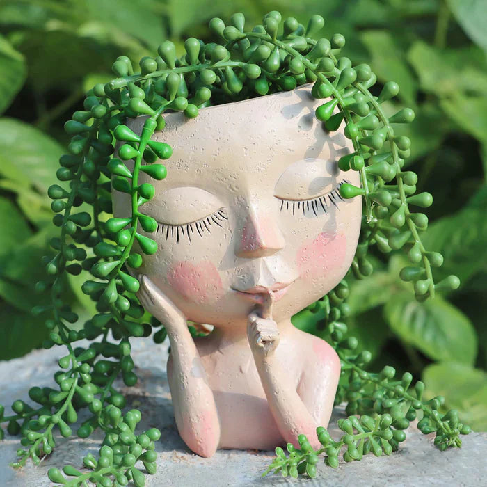 Vase Visage Féminin Artistique en Résine pour Plantes et Succulentes