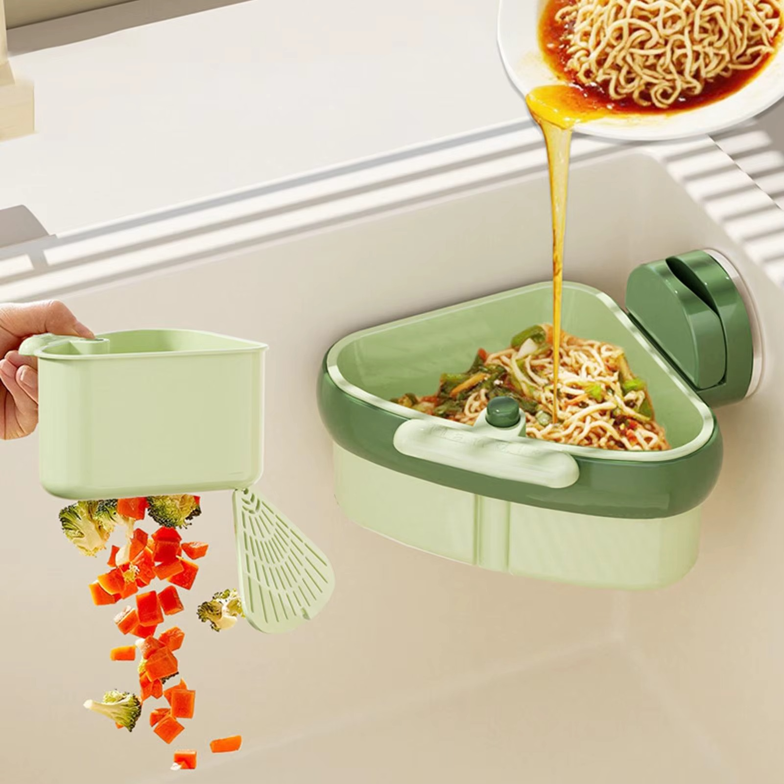 Panier de coin pour évier avec filtre et ventouses – Anti-obstruction