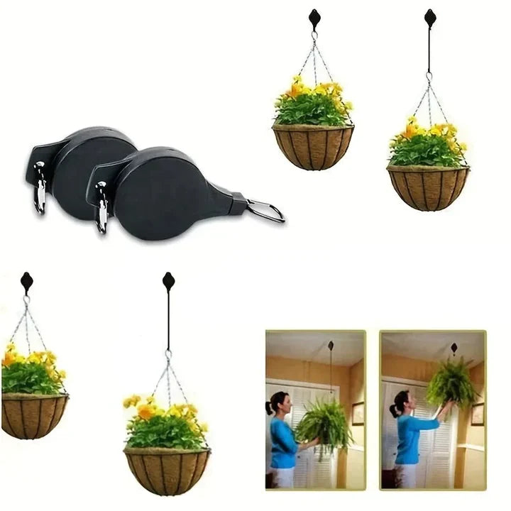 Crochet Rétractable pour Plantes Suspendues avec Système de Poulie