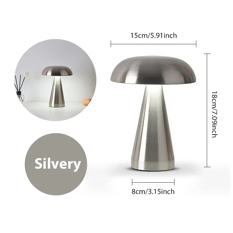 Lampe de table champignon rétro LED dimmable sans fil rechargeable
