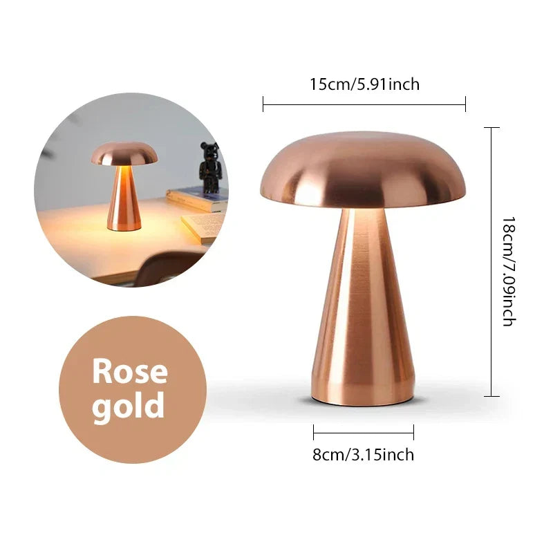 Lampe de table champignon rétro LED dimmable sans fil rechargeable