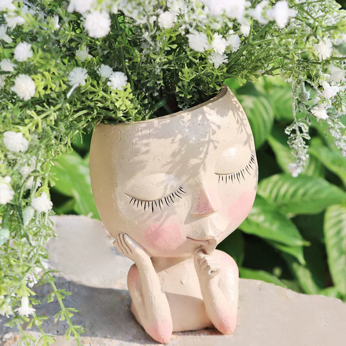 Vase Visage Féminin Artistique en Résine pour Plantes et Succulentes