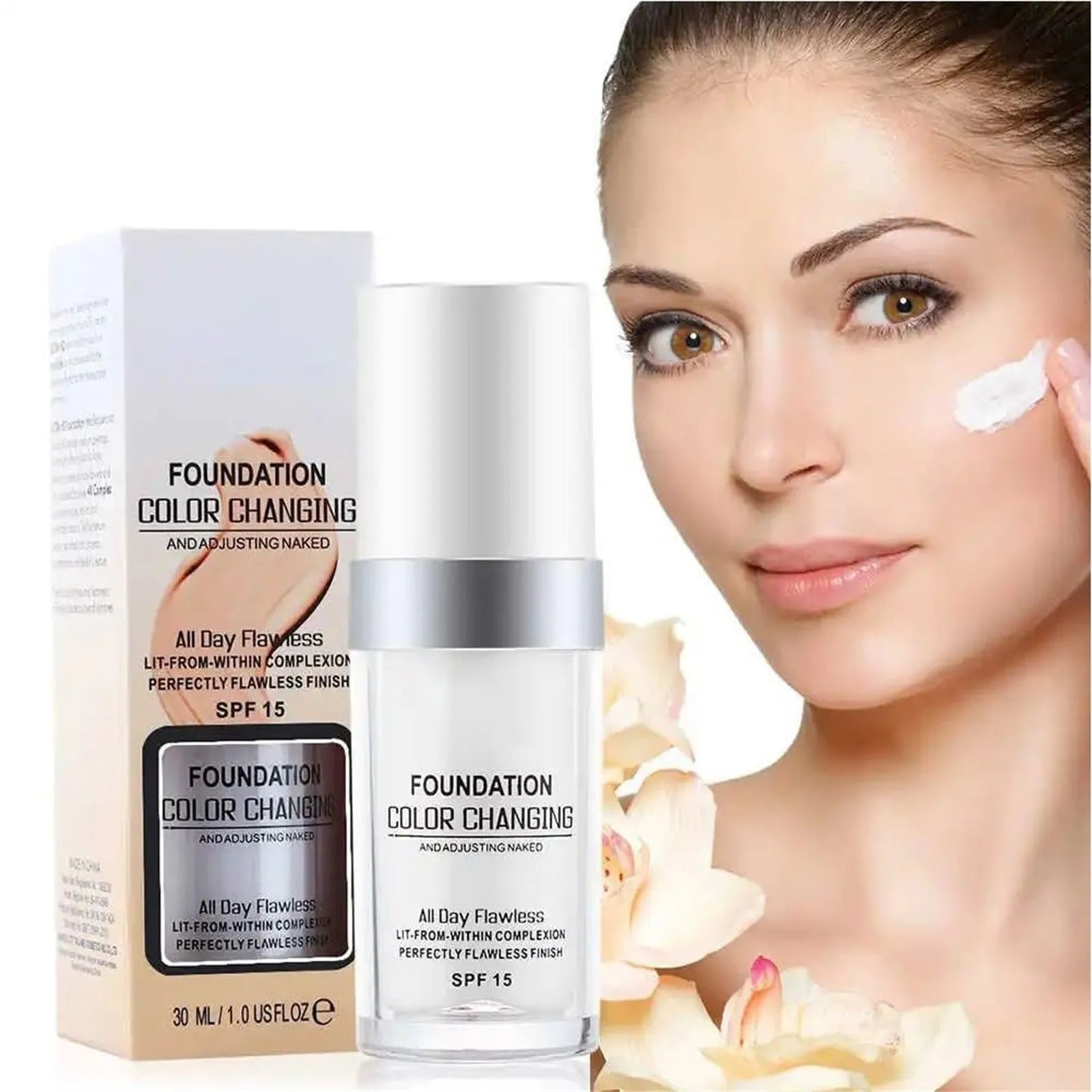 Fond de Teint Changeant de Couleur SPF15 – Adaptation Automatique au Teint
