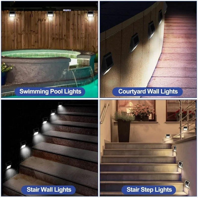 Lampe solaire d'escalier en acier inoxydable – Éclairage extérieur LED sans fil