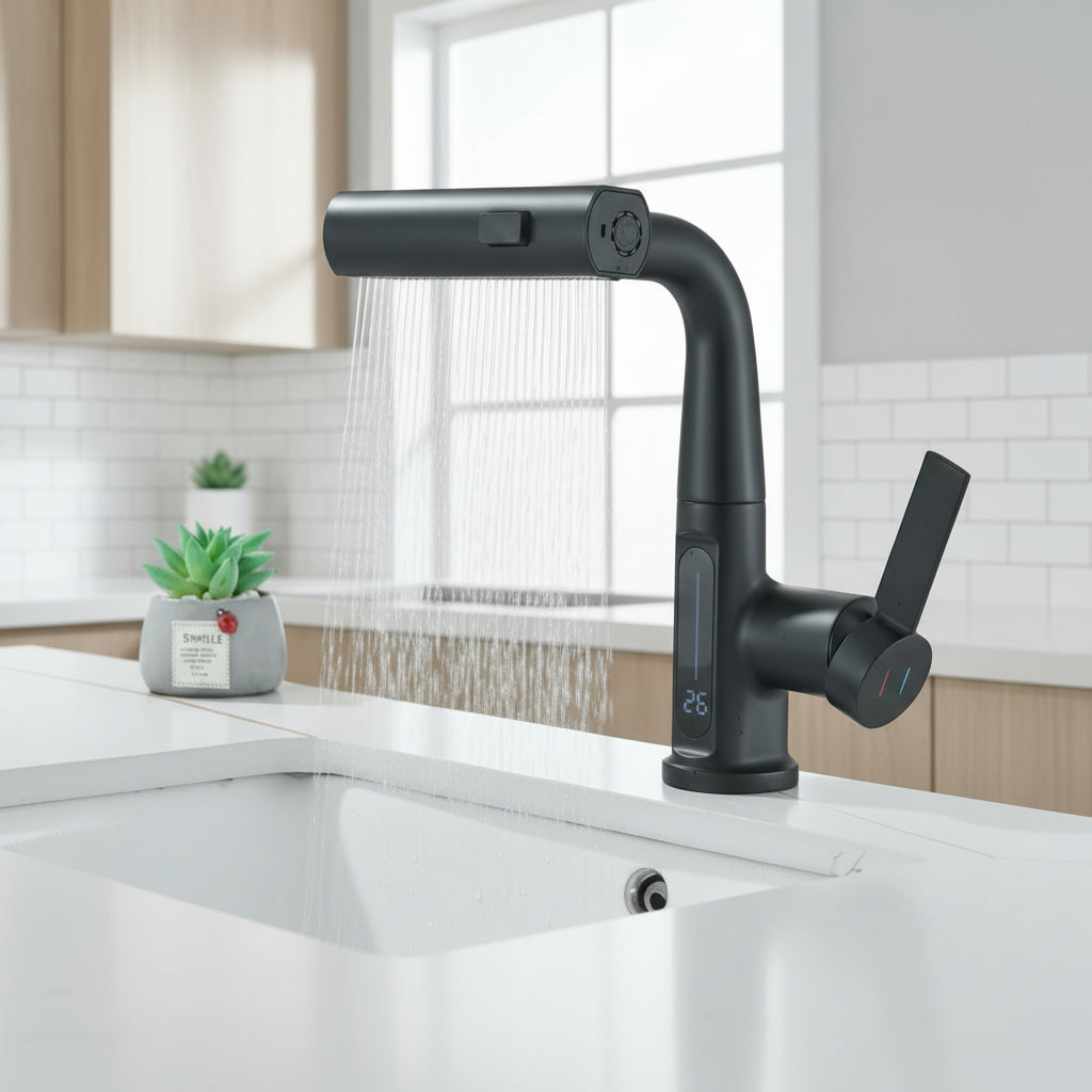 Robinet de lavabo numérique avec affichage de la température – moderne et sans gouttes
